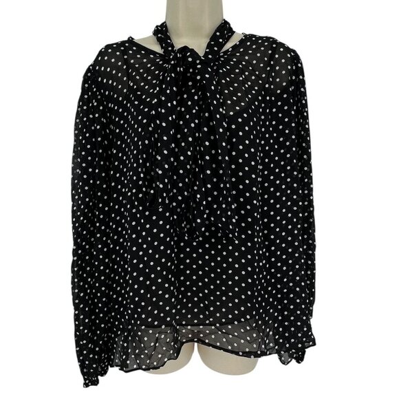 J. Crew Women's Blouse‎ Cami Black White Polka Dot Necktie L/S Plus Size 3X NWT - Picture 1 of 15